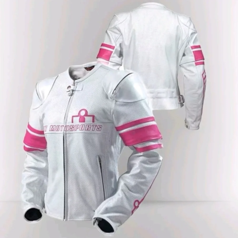 Icon Pursuit Jacket Kitty White & Pink Moto Sports Leather Jacket size XL NWOT - Picture 2 of 16